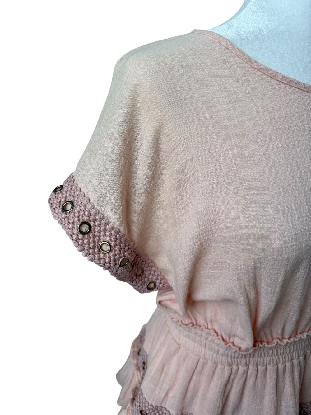 Misa Los Angeles Olivia Blush Pink Tiered Ruffle Cotton Mini Dress Sz Medium - Picture 5 of 8